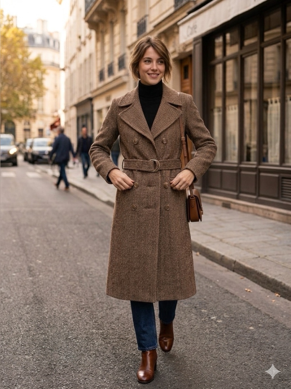 Vintage Custom Tailored Handmade Herringbone Tweed Double Breasted Coat - Picture 13 of 14
